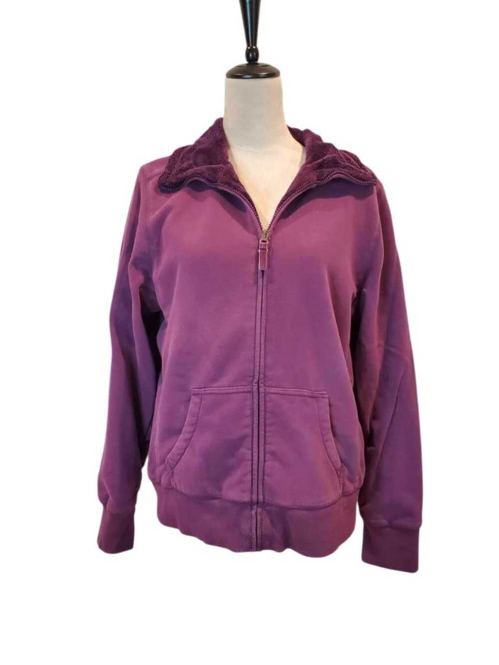LL BEAN Faux Fur Lined Jacket Womens Full Zip Purple SZ L